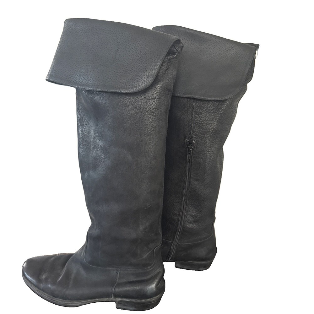 Jonak Equestrian Boots Black Leather Knee High Foldover Top US 7.5 French 38